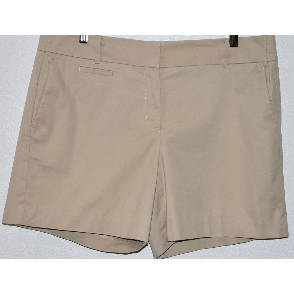 Ann Taylor 14 Chino Shorts Khaki Tan Cotton Stretch Pockets Comfy Classic Style